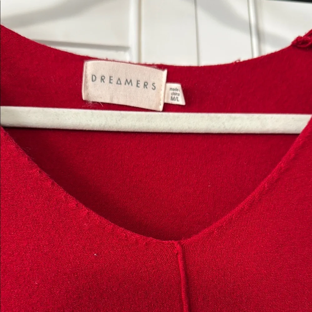 Dreamers Red V-Neck Sweater with Long Sleeves and Oversized Fit - Picture 2 of 4